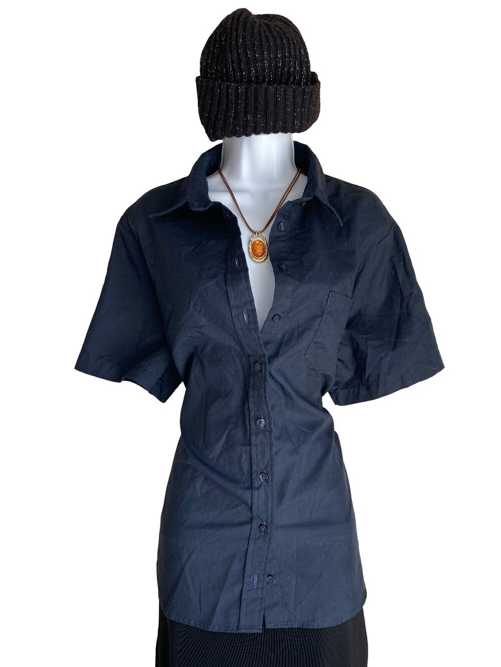 VTG Dickies Women's Plus Size 1X Button Up Navy Blue Workwear Streetwear Blouse